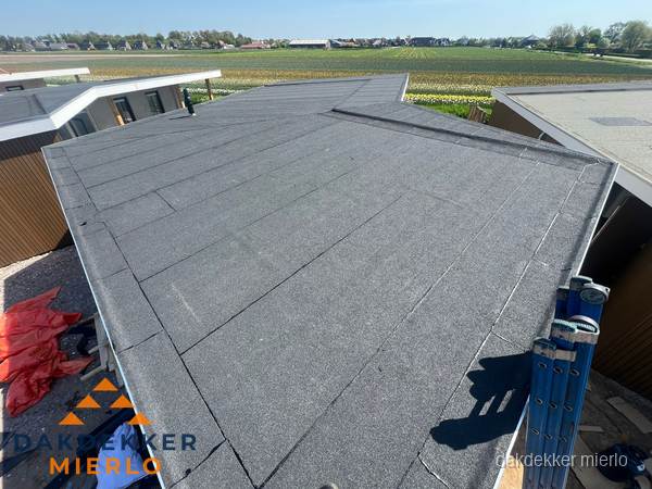 Nieuw bitumen plat dak met uitzicht over landschap in Mierlo